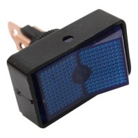 WIPSCHAKELAAR ON/OFF RECHTHOEKIG, ROND GAT BLAUW 16A 12V, 12V LAMP (1ST)